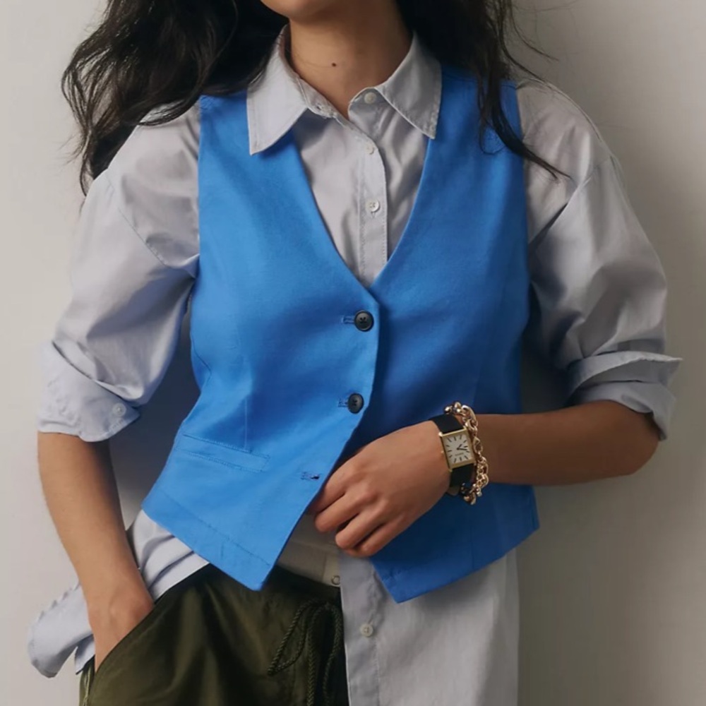 Maeve | Linen V Neck Button Front Vest